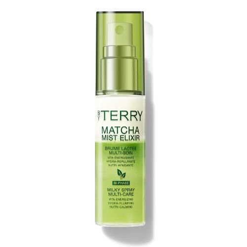 By Terry Matcha Mist Elixir, a bi-phase milky spray in a clear bottle with green accents, designed for multi-care hydration