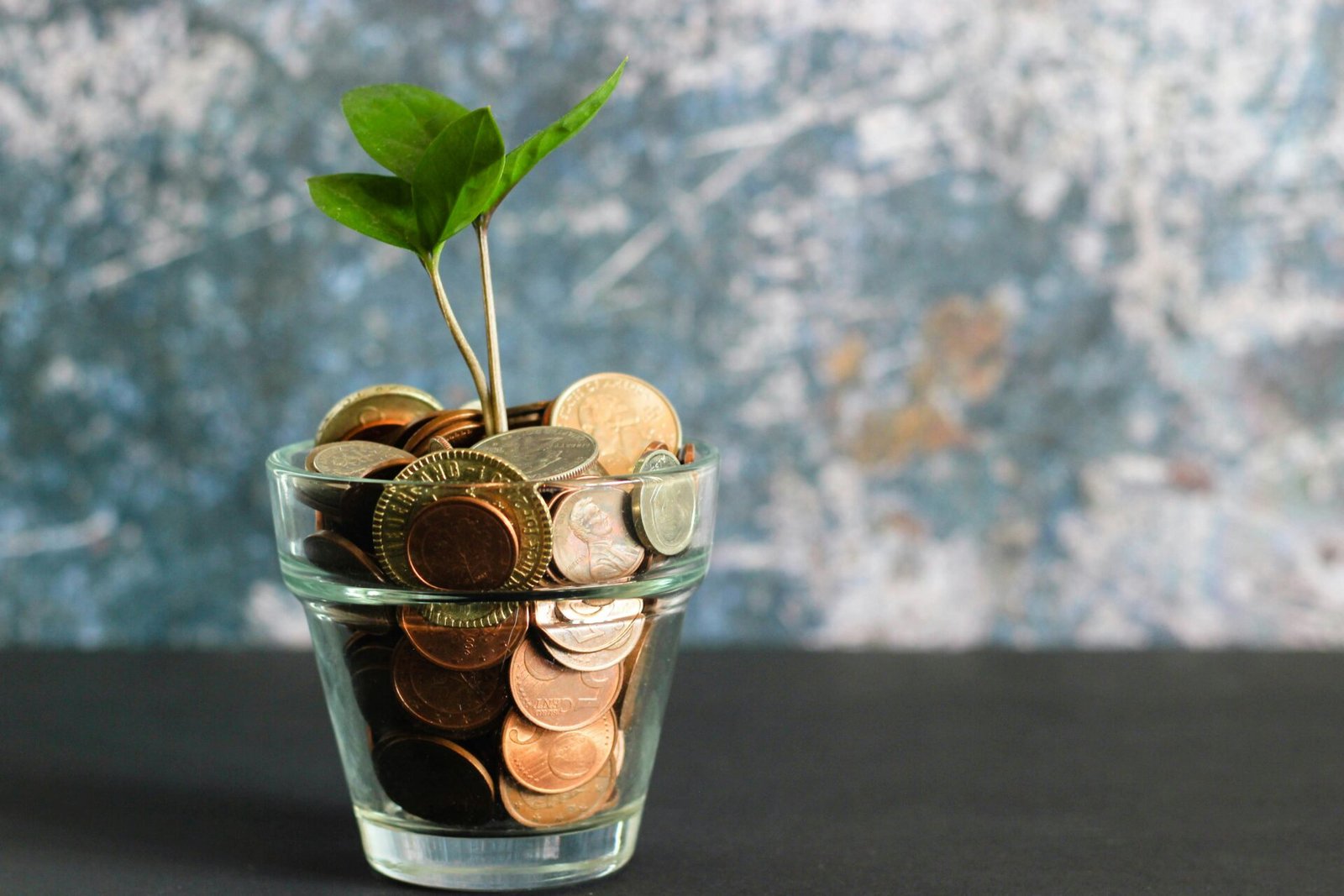 A glass jar filled with coins and a small plant, placed on a wooden table, symbolising budgeting, money savings and growth - best budgeting apps