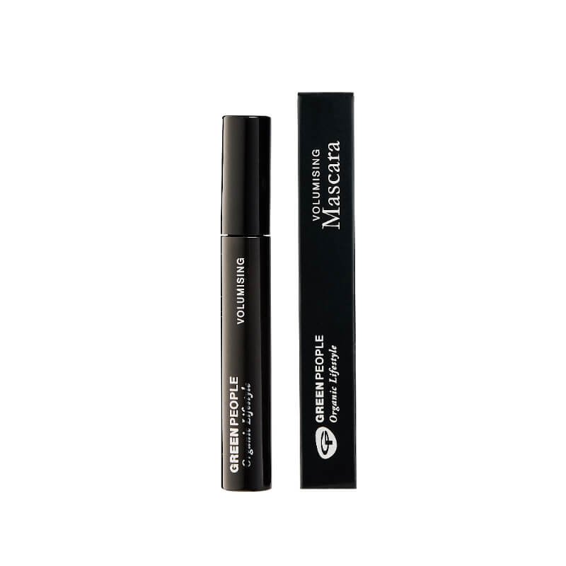 A tube of Black Volumising Mascara from Green People next to its packaging
