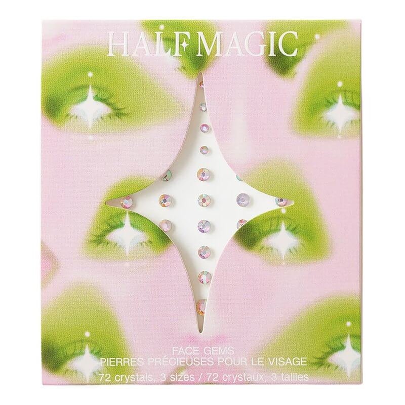 Half Magic Beauty sparkling face gems in various shapes and sizes arranged on a white surface