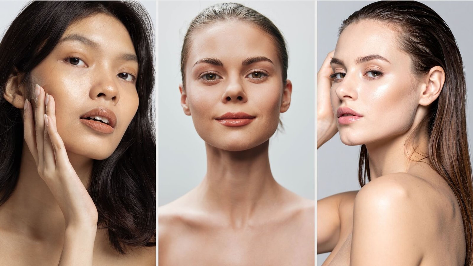 Three women showcasing defined jawlines and smooth lower facial contours, illustrating the subtle results of lower face Botox including masseter slimming and Botox for chin smoothing.
