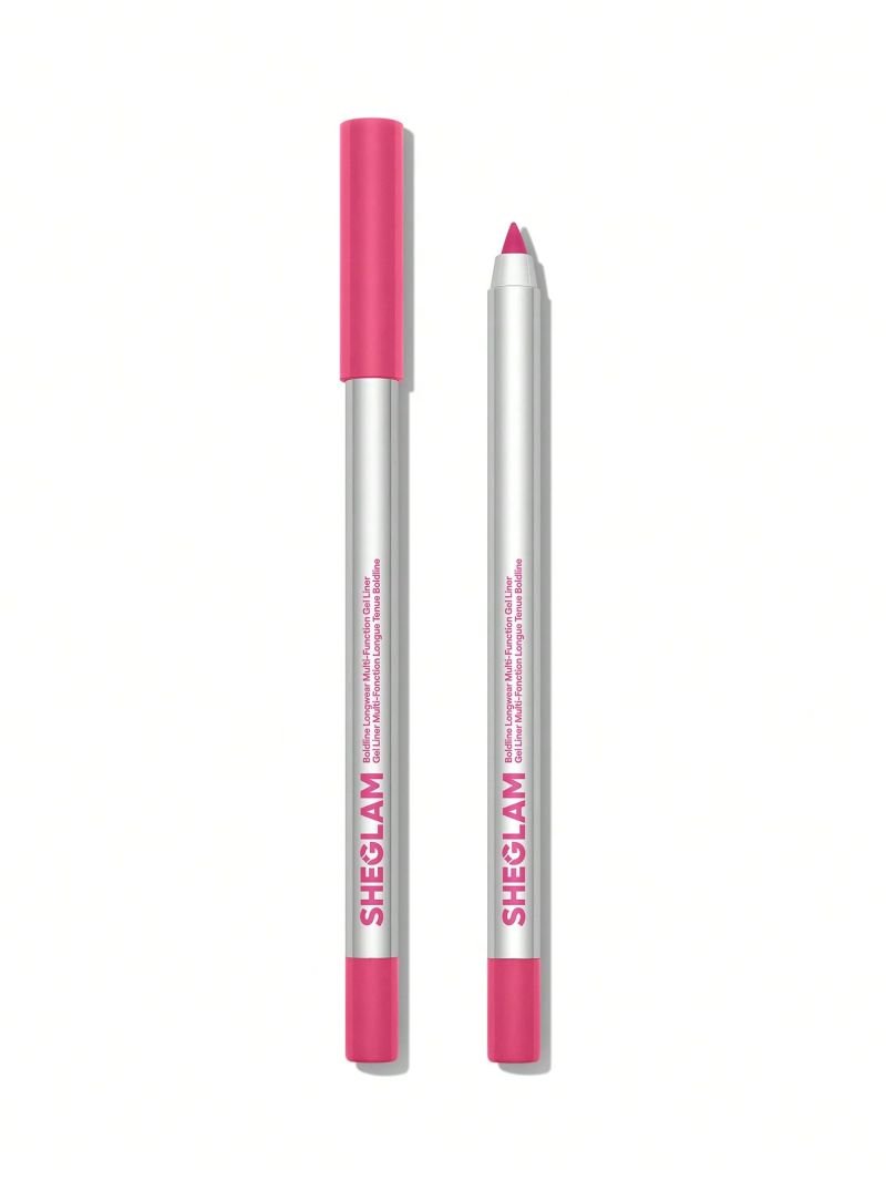 Two Sheglam gel liners with bright pink tips and silver bodies, one capped and one exposed