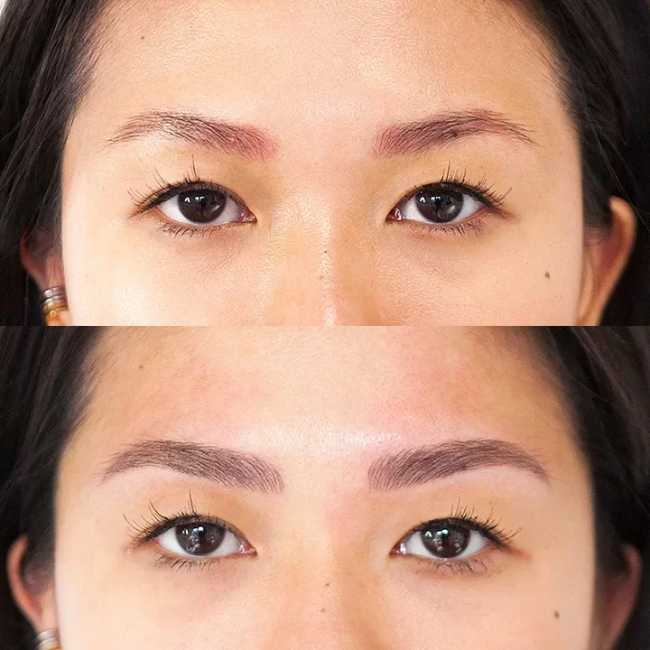 Before and after semi permanent eyebrows transformation by semi-permanent makeup specialist Sian Dellar - microblading before and after