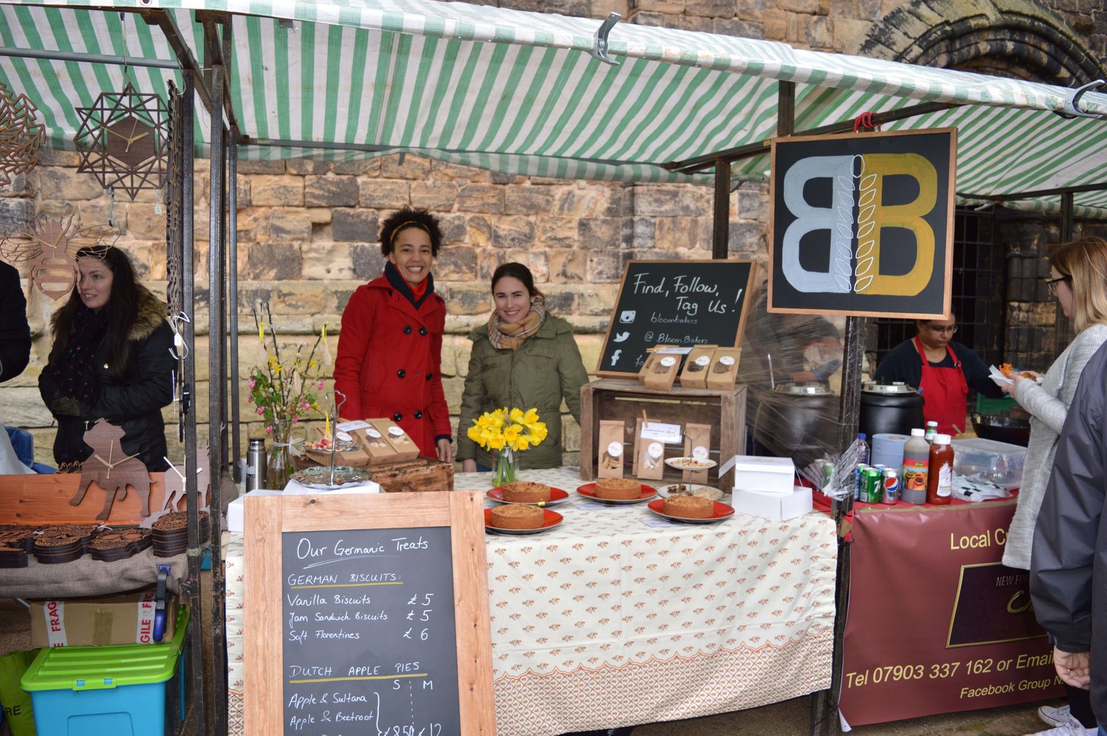 Lisa Shepherd and Saskia Roskam at their original bakery market stall during the early days of building The Biskery business in Leeds