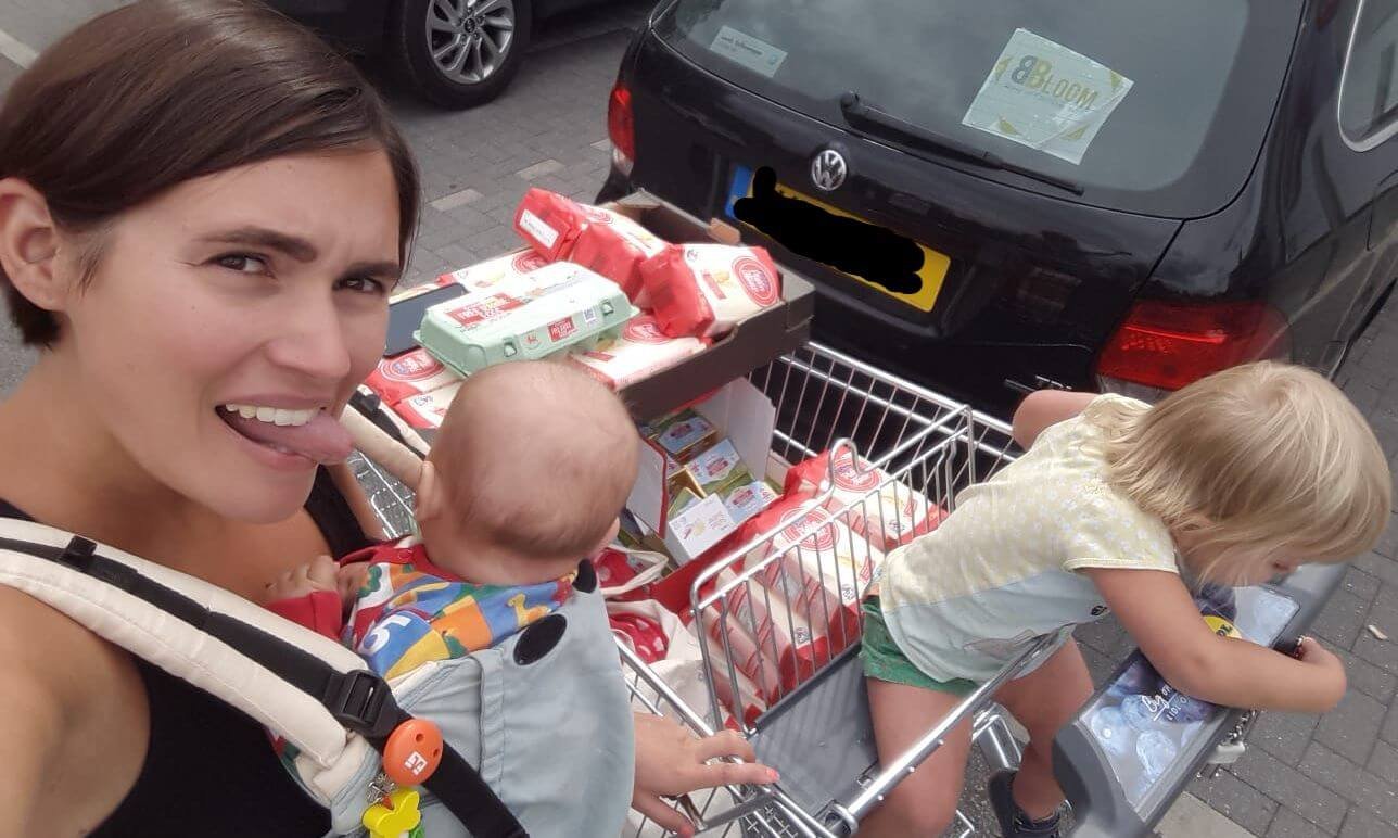 Lisa Shepherd balancing motherhood and entrepreneurship while shopping with her children during the early stages of building The Biskery after maternity leave